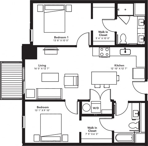a floor plan of a house with bedrooms and a living room